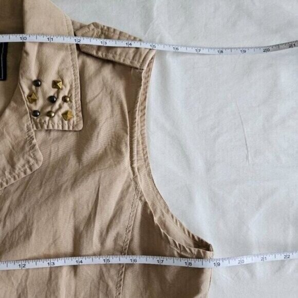 Papaya Vest Womens L Tan Full Zip Studs Pockets Drawstrings Cotton Boho Hippie - Picture 5 of 14